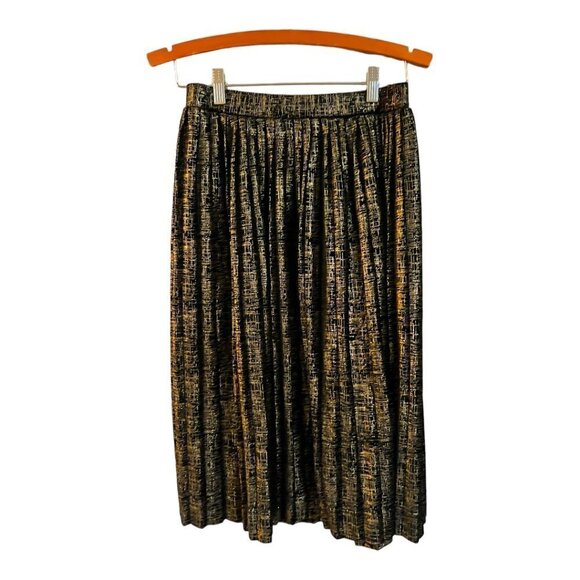 Crimson + Clover Metallic Pleated Springfield Skirt Pull On XS Black Gold - Picture 2 of 5